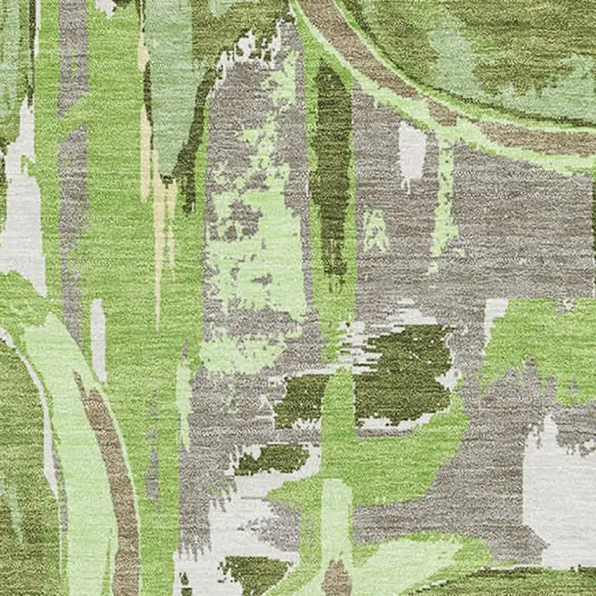 Green Gray And Ivory Geometric Washable Area Rug With UV Protection Photo 3