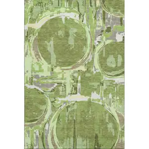 Photo of Green Gray And Ivory Geometric Washable Area Rug With UV Protection