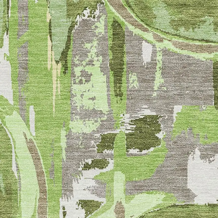 Green Gray And Ivory Geometric Washable Area Rug With UV Protection Photo 3