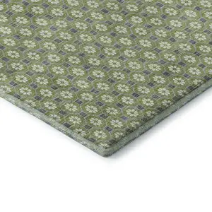 Photo of Green Gray And Ivory Geometric Washable Area Rug With UV Protection