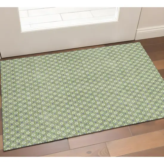 Green Gray And Ivory Geometric Washable Area Rug With UV Protection Photo 1