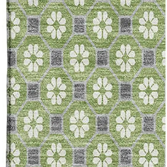 Green Gray And Ivory Geometric Washable Area Rug With UV Protection Photo 2