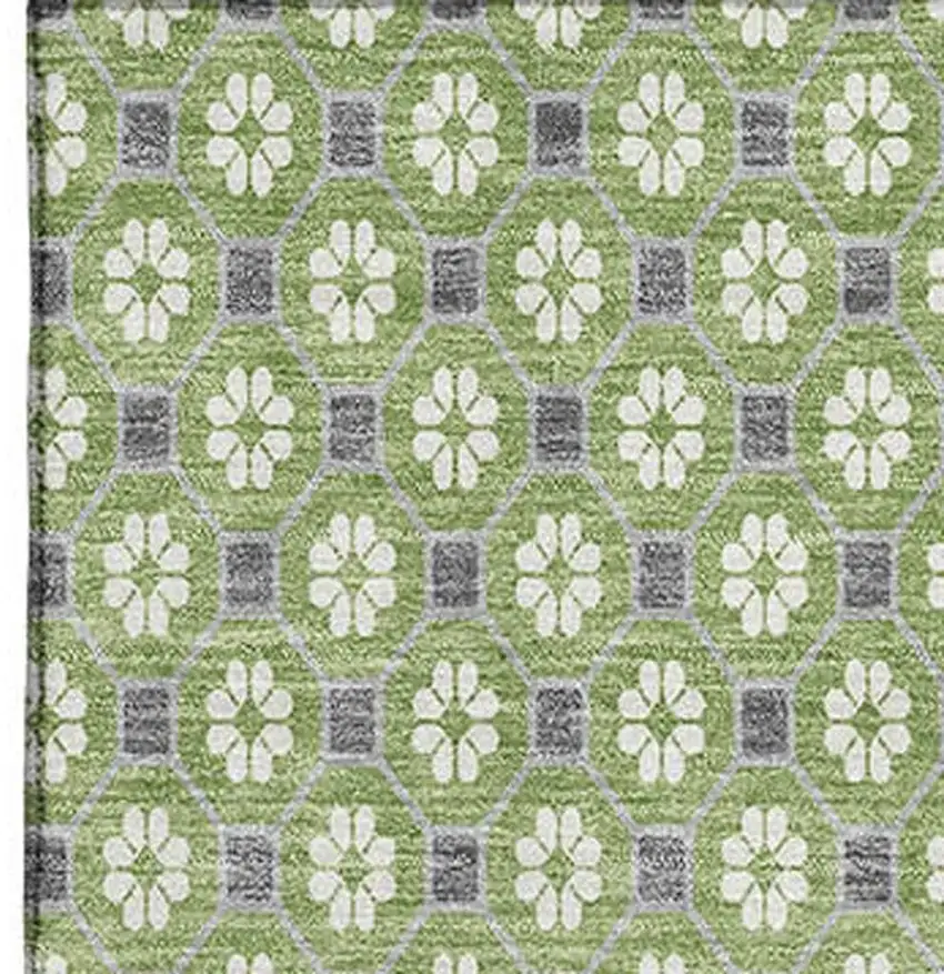 Green Gray And Ivory Geometric Washable Area Rug With UV Protection Photo 3