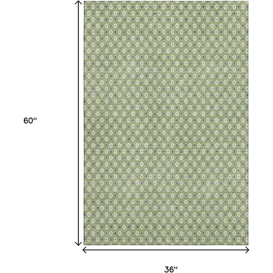 Green Gray And Ivory Geometric Washable Area Rug With UV Protection Photo 3