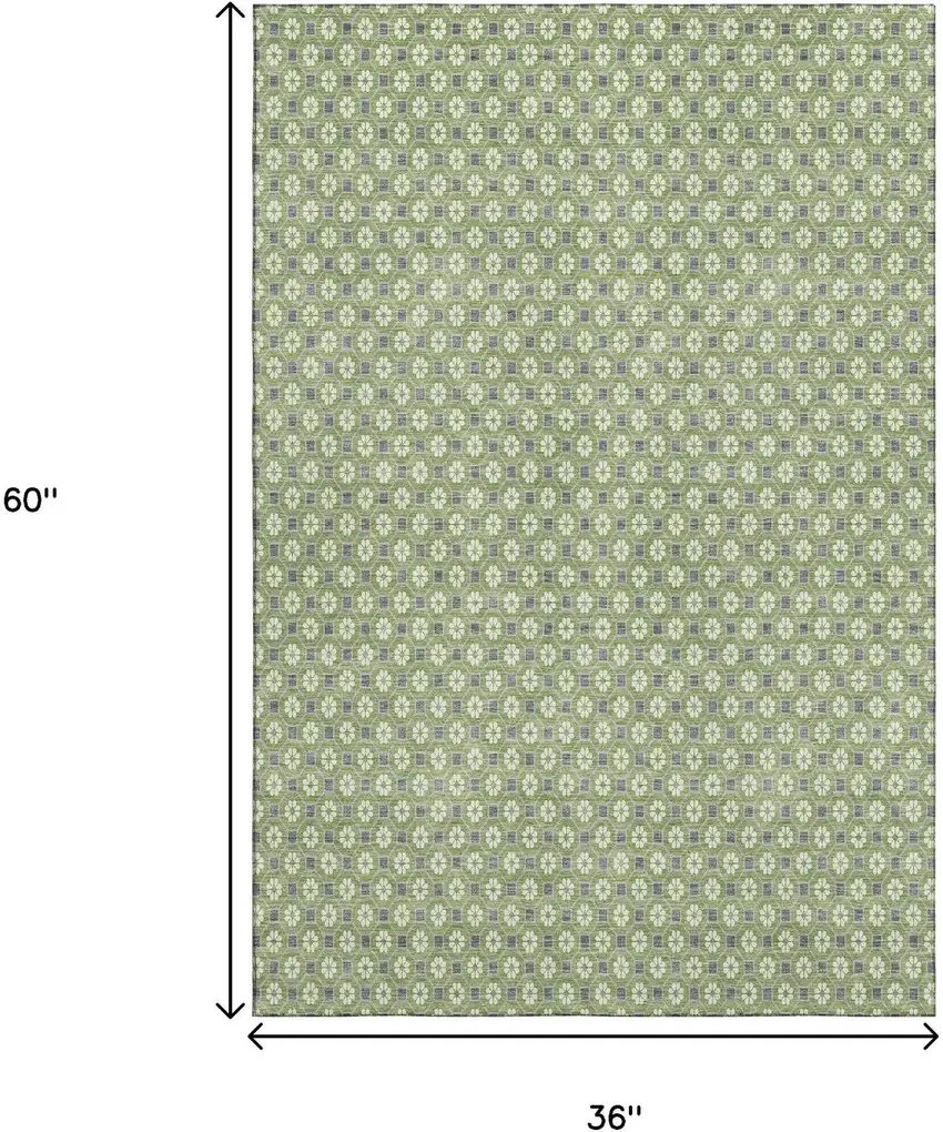 Green Gray And Ivory Geometric Washable Area Rug With UV Protection Photo 3