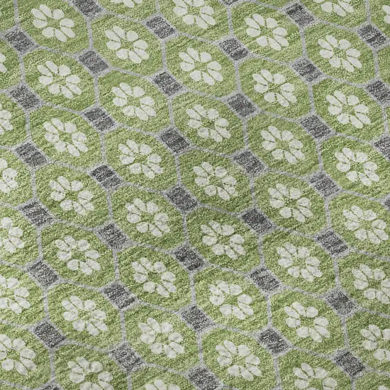 Green Gray And Ivory Geometric Washable Area Rug With UV Protection Photo 9