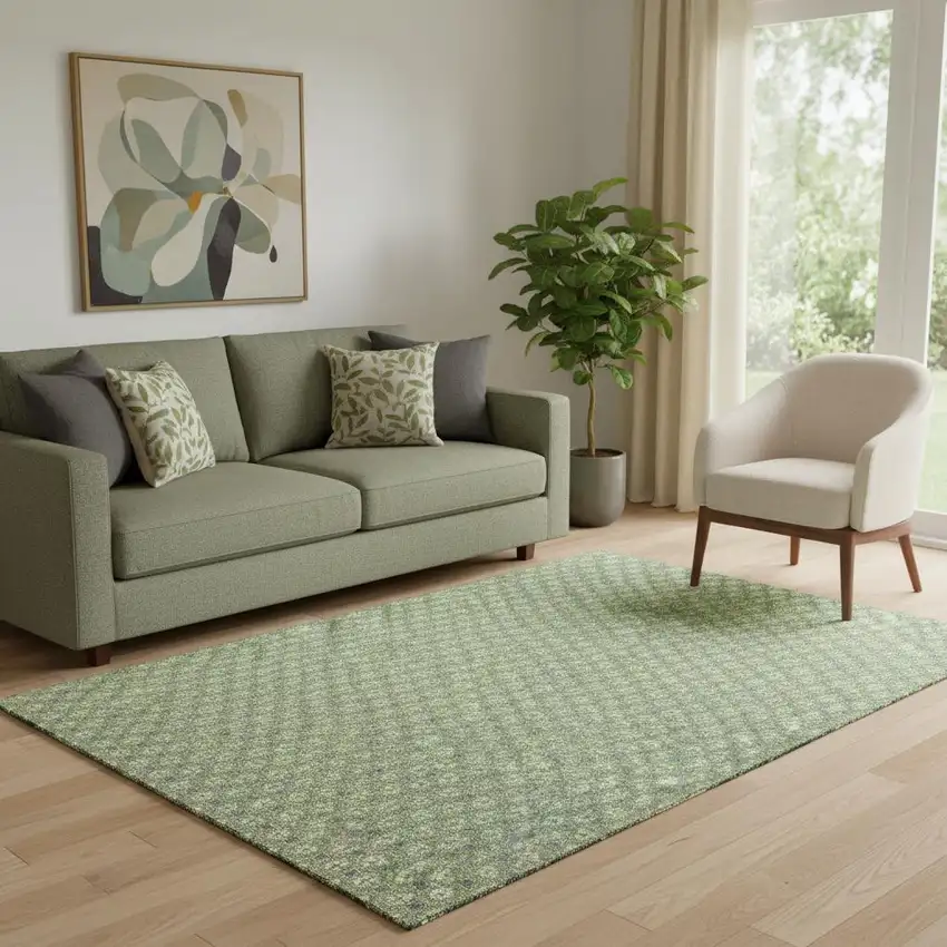 Green Gray And Ivory Geometric Washable Area Rug With UV Protection Photo 2