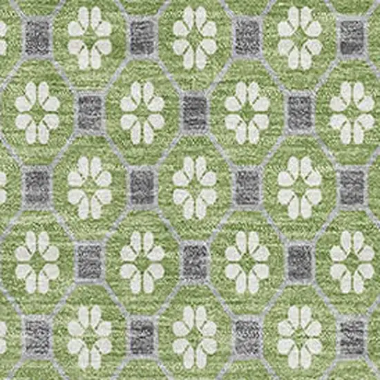 Green Gray And Ivory Geometric Washable Area Rug With UV Protection Photo 2