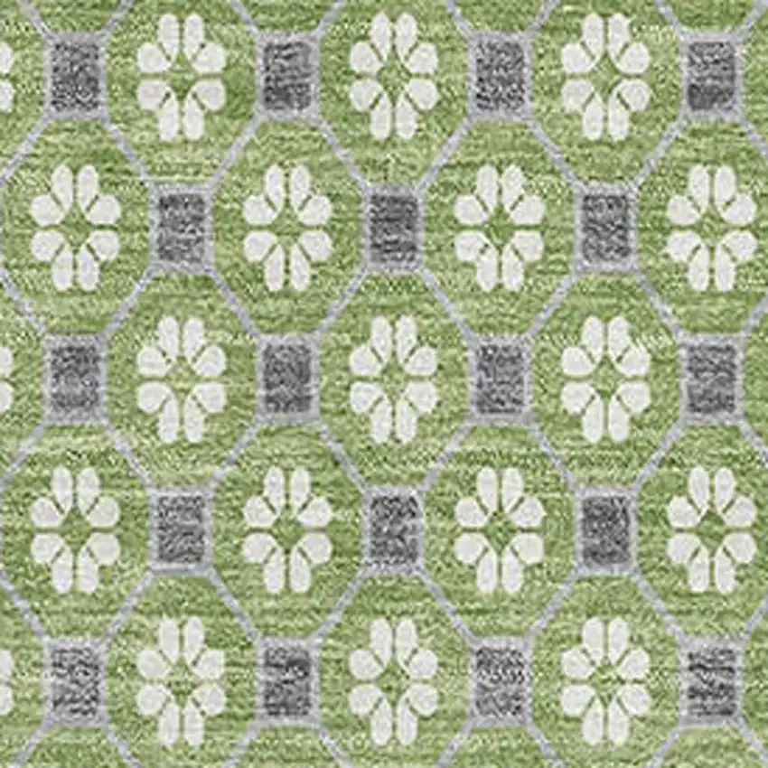 Green Gray And Ivory Geometric Washable Area Rug With UV Protection Photo 2