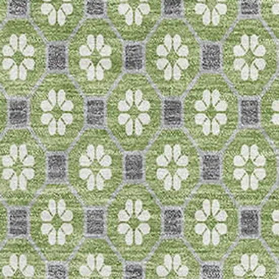 Green Gray And Ivory Geometric Washable Area Rug With UV Protection Photo 2