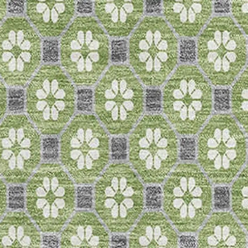 Green Gray And Ivory Geometric Washable Area Rug With UV Protection Photo 2