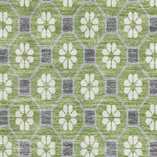 Green Gray And Ivory Geometric Washable Area Rug With UV Protection Photo 2