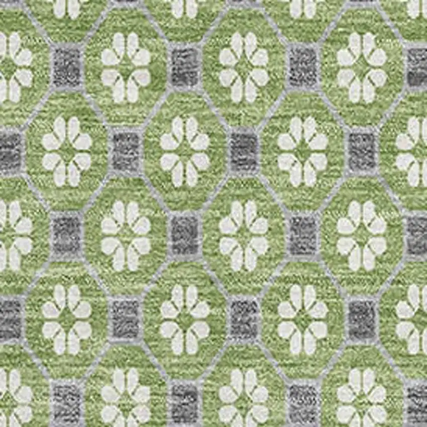 Green Gray And Ivory Geometric Washable Area Rug With UV Protection Photo 2