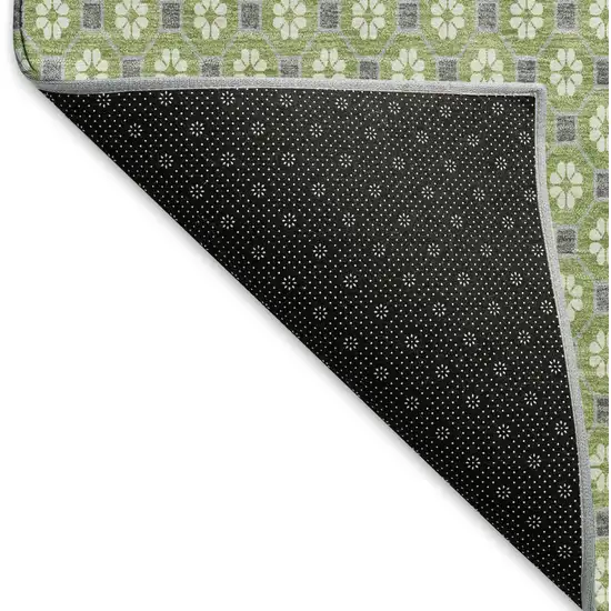 Green Gray And Ivory Geometric Washable Area Rug With UV Protection Photo 6