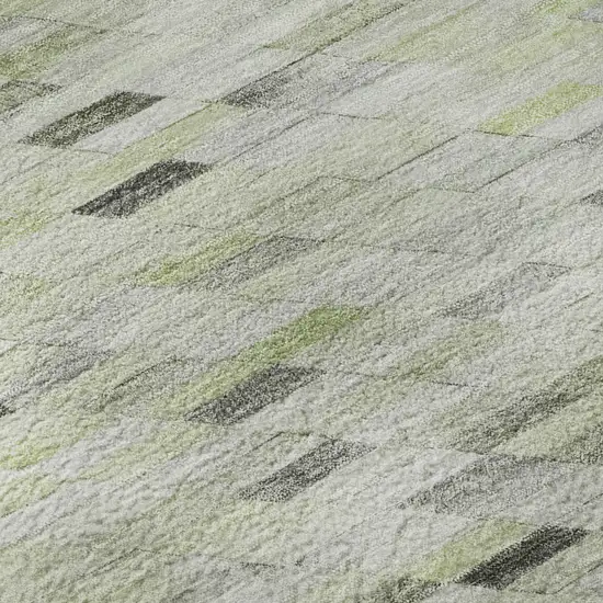 Green Gray And Ivory Geometric Washable Area Rug With UV Protection Photo 9