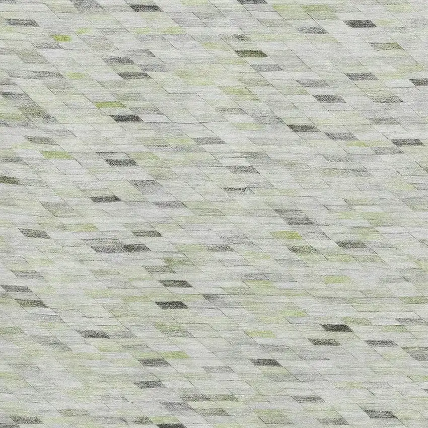 Green Gray And Ivory Geometric Washable Area Rug With UV Protection Photo 2