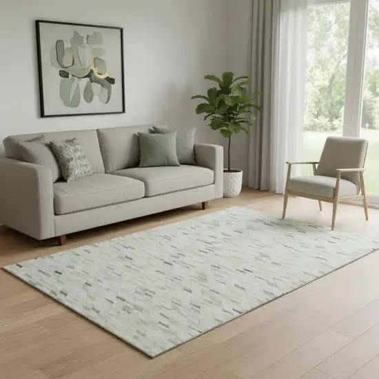 Green Gray And Ivory Geometric Washable Area Rug With UV Protection Photo 2
