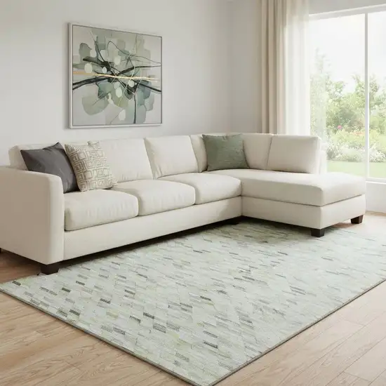 Green Gray And Ivory Geometric Washable Area Rug With UV Protection Photo 2