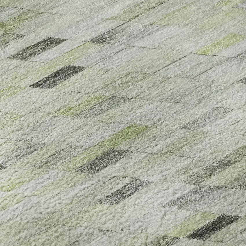 Green Gray And Ivory Geometric Washable Area Rug With UV Protection Photo 9