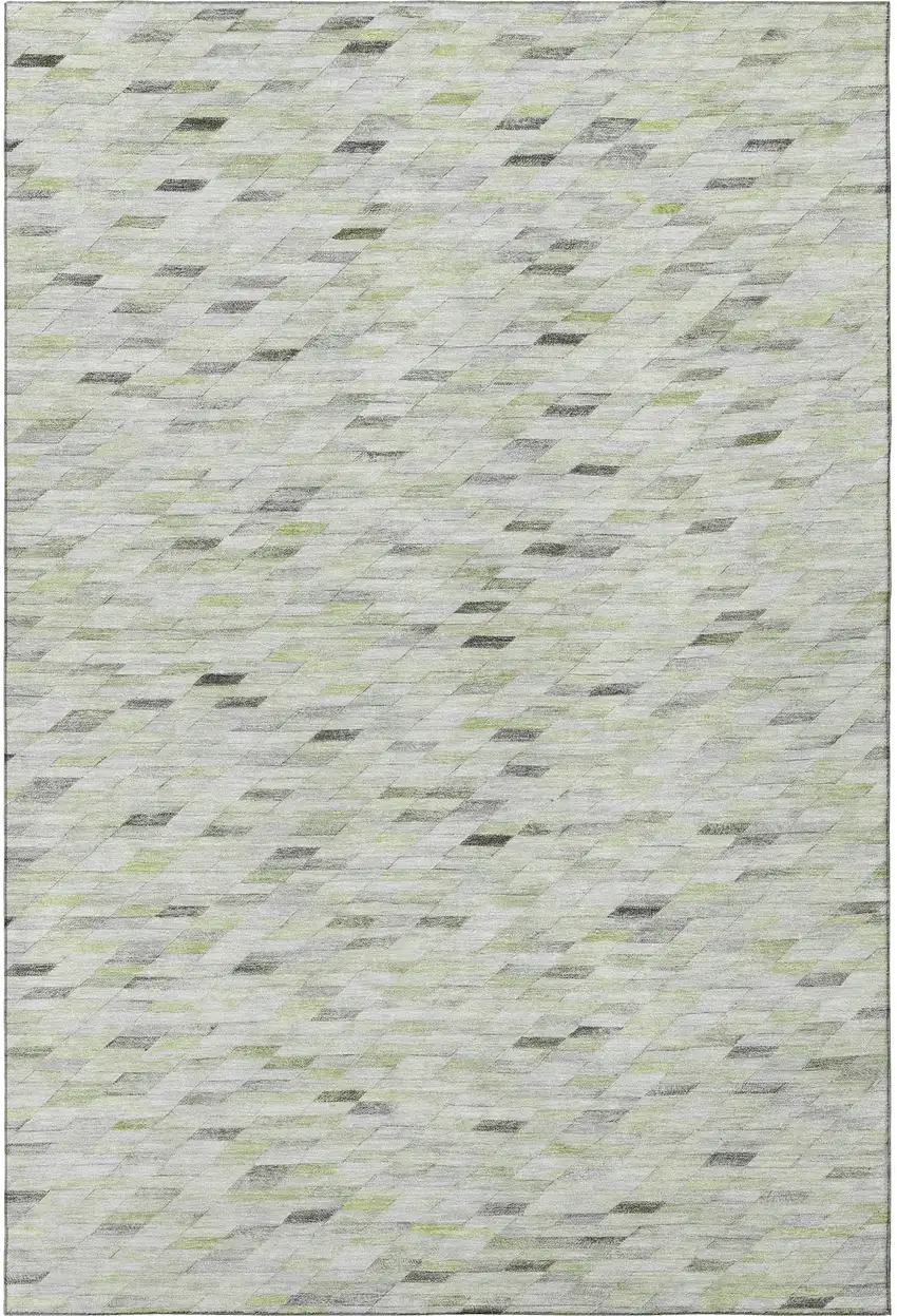 Green Gray And Ivory Geometric Washable Area Rug With UV Protection Photo 3