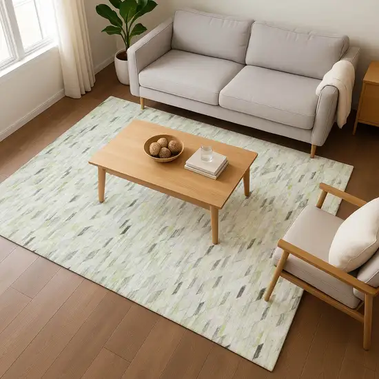 Green Gray And Ivory Geometric Washable Area Rug With UV Protection Photo 5