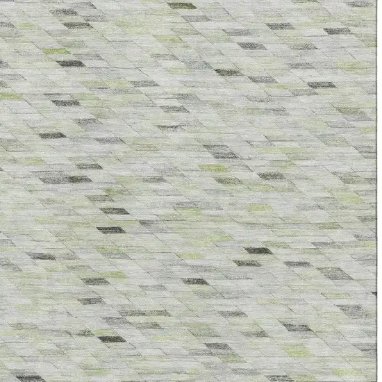 Green Gray And Ivory Geometric Washable Area Rug With UV Protection Photo 2