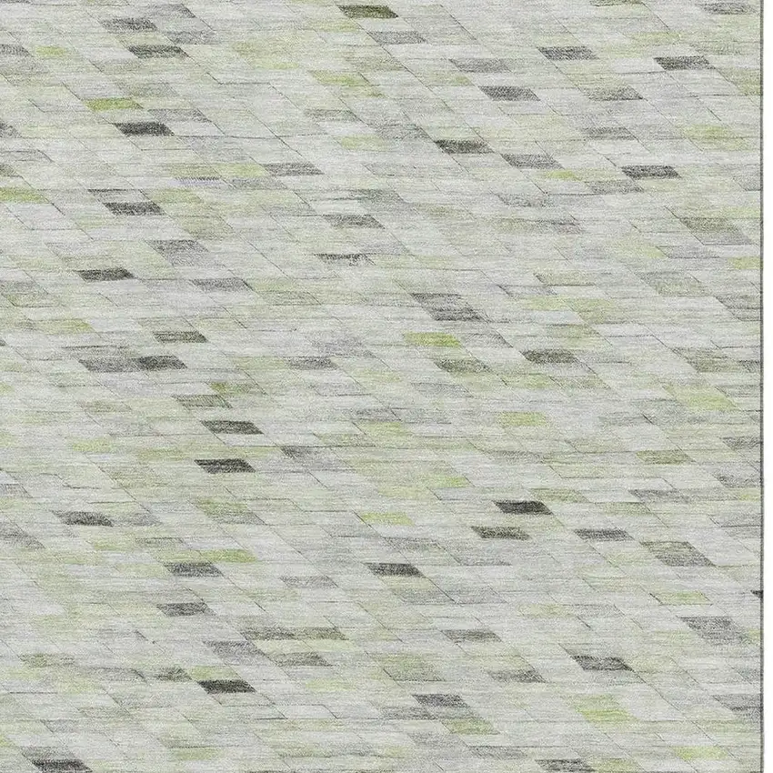 Green Gray And Ivory Geometric Washable Area Rug With UV Protection Photo 2