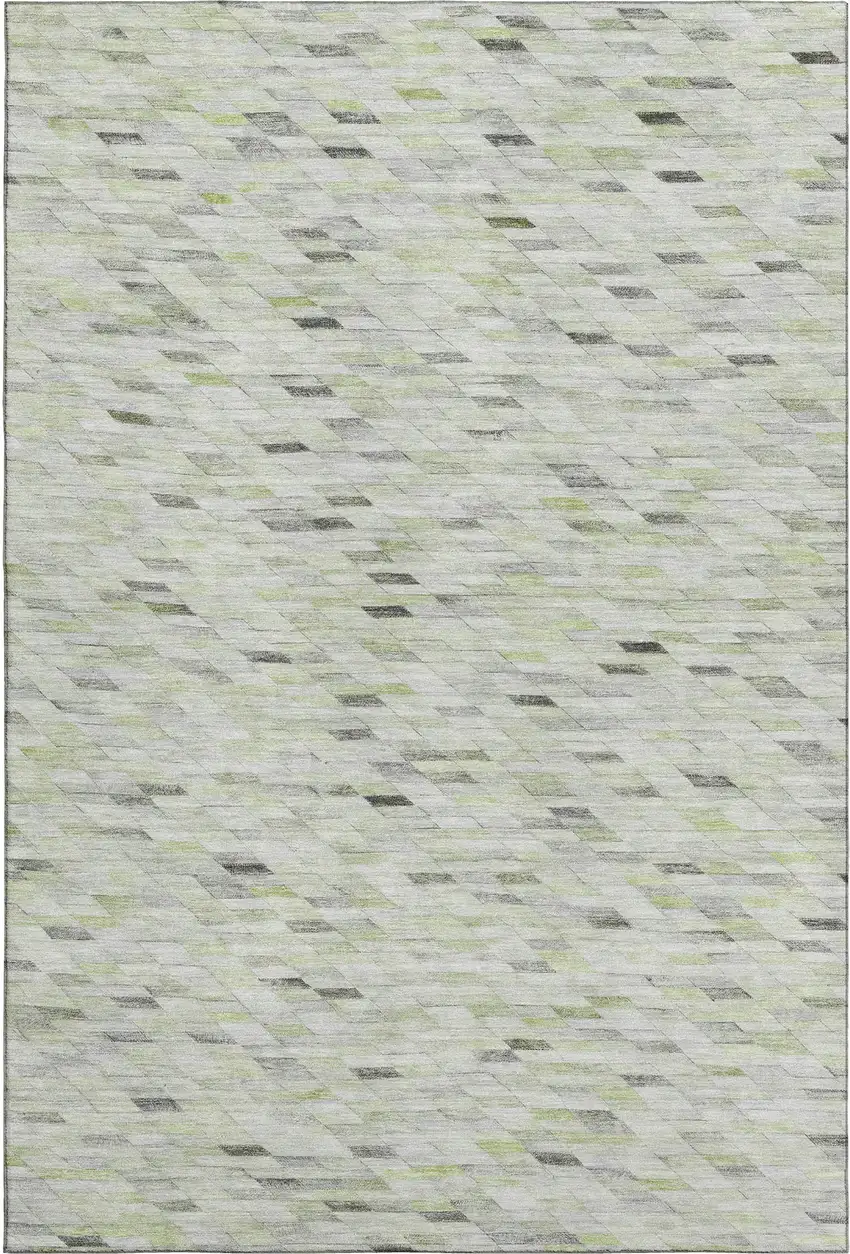 Green Gray And Ivory Geometric Washable Area Rug With UV Protection Photo 1