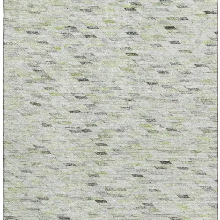 Green Gray And Ivory Geometric Washable Area Rug With UV Protection Photo 3