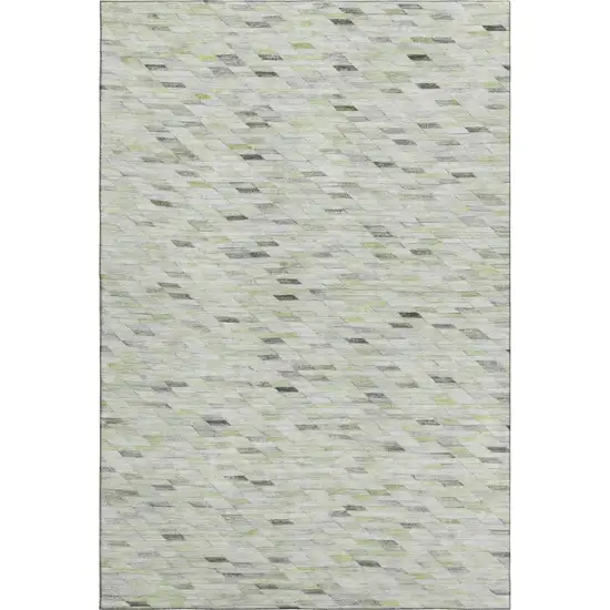 Green Gray And Ivory Geometric Washable Area Rug With UV Protection Photo 1