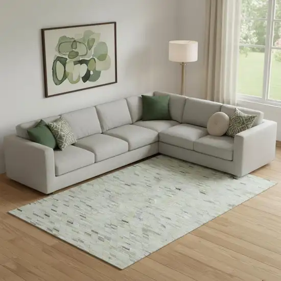 Green Gray And Ivory Geometric Washable Area Rug With UV Protection Photo 2