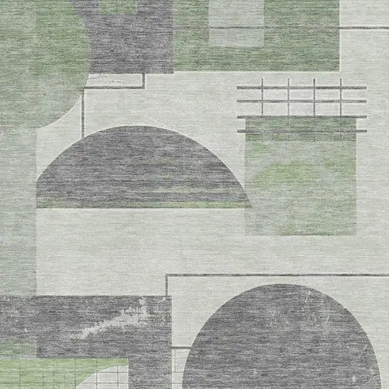 Green Gray And Ivory Geometric Washable Area Rug With UV Protection Photo 2