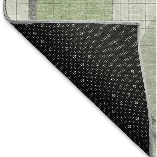 Green Gray And Ivory Geometric Washable Area Rug With UV Protection Photo 7