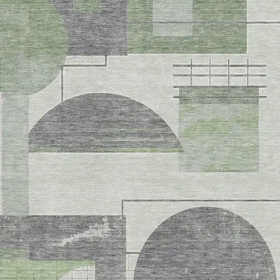 Green Gray And Ivory Geometric Washable Area Rug With UV Protection Photo 2