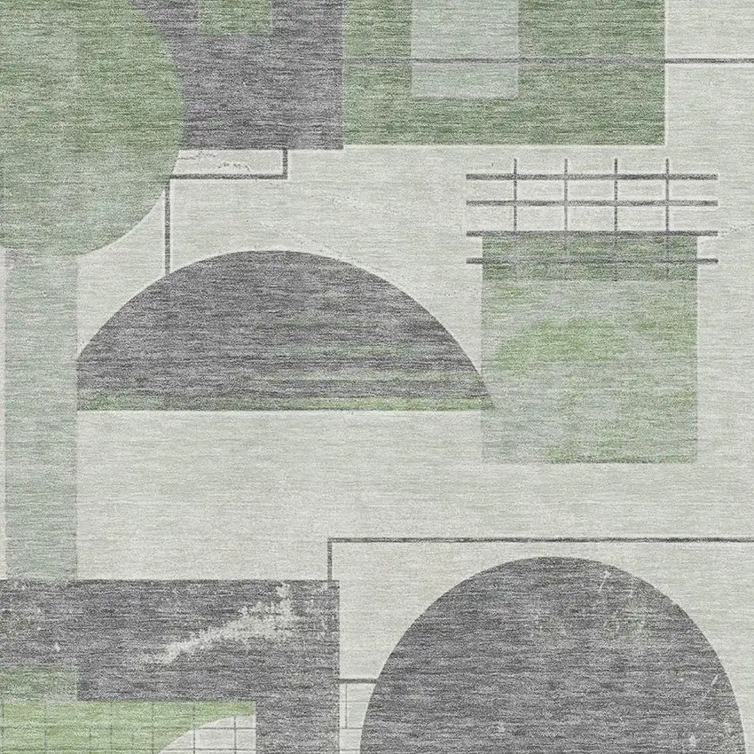 Green Gray And Ivory Geometric Washable Area Rug With UV Protection Photo 2