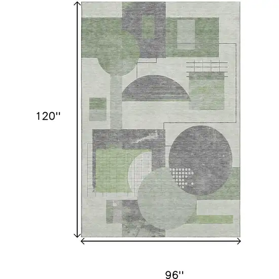 Green Gray And Ivory Geometric Washable Area Rug With UV Protection Photo 9