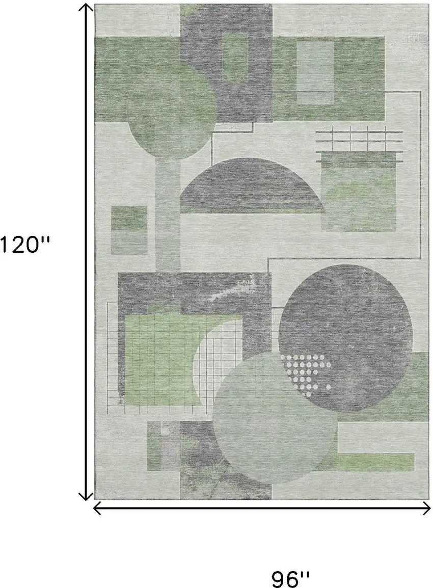 Green Gray And Ivory Geometric Washable Area Rug With UV Protection Photo 9