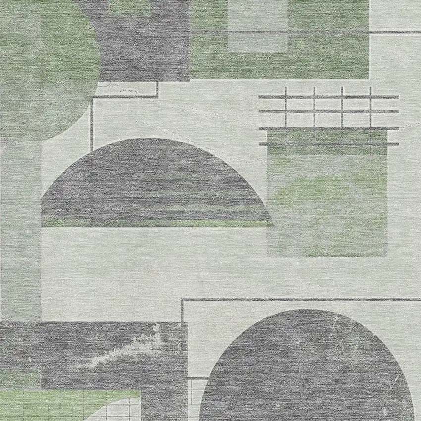 Green Gray And Ivory Geometric Washable Area Rug With UV Protection Photo 2