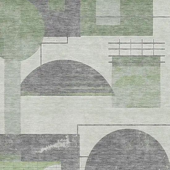 Green Gray And Ivory Geometric Washable Area Rug With UV Protection Photo 2
