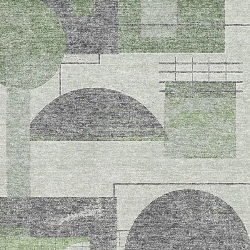 Green Gray And Ivory Geometric Washable Area Rug With UV Protection Photo 2