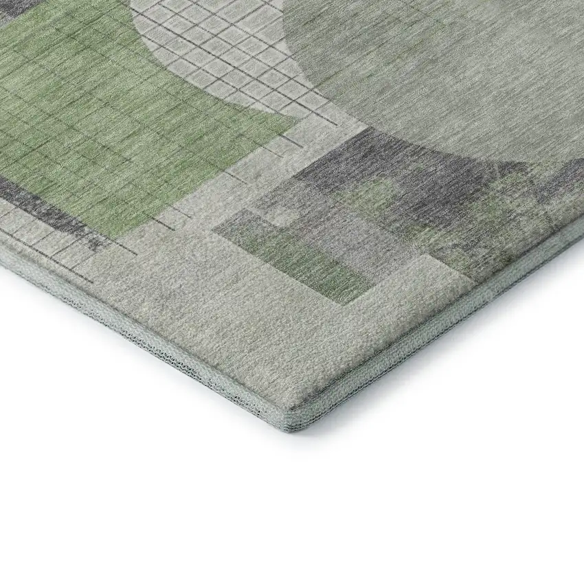 Green Gray And Ivory Geometric Washable Area Rug With UV Protection Photo 7