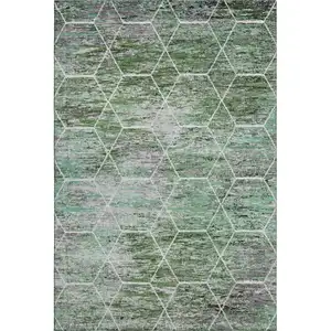 Photo of Green Gray And Ivory Geometric Washable Area Rug With UV Protection
