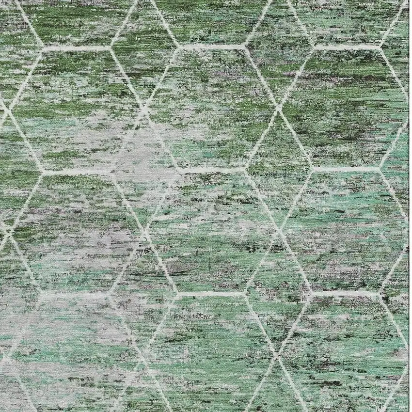 Green Gray And Ivory Geometric Washable Area Rug With UV Protection Photo 2