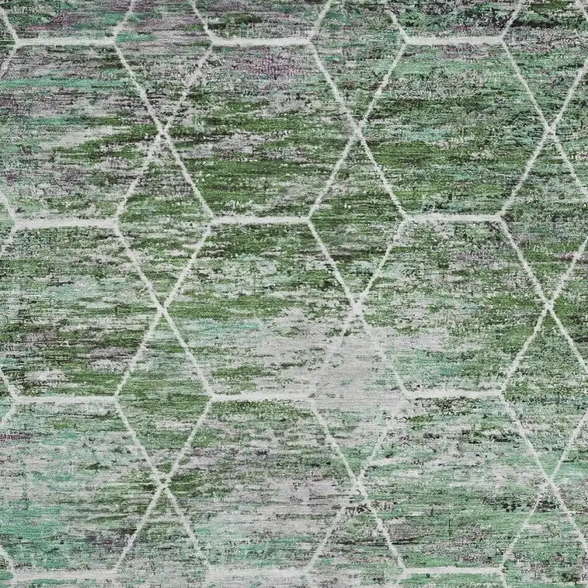 Green Gray And Ivory Geometric Washable Area Rug With UV Protection Photo 2