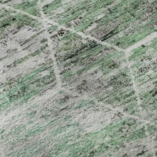 Green Gray And Ivory Geometric Washable Area Rug With UV Protection Photo 9