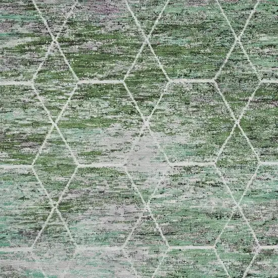Green Gray And Ivory Geometric Washable Area Rug With UV Protection Photo 2