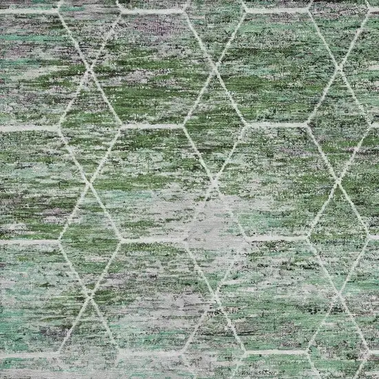 Green Gray And Ivory Geometric Washable Area Rug With UV Protection Photo 2