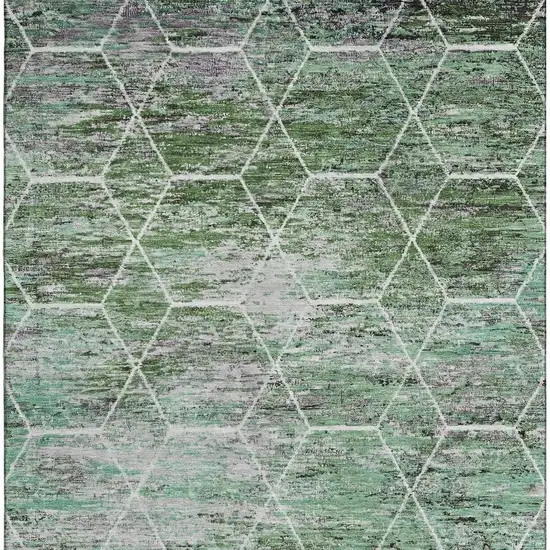 Green Gray And Ivory Geometric Washable Area Rug With UV Protection Photo 3