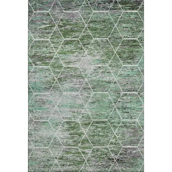 Green Gray And Ivory Geometric Washable Area Rug With UV Protection Photo 1
