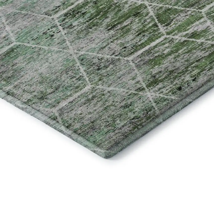 Green Gray And Ivory Geometric Washable Area Rug With UV Protection Photo 7